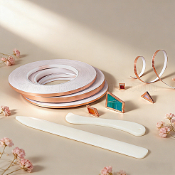 3ロール3種類の銅箔マスキングテープ  導電性銅テープ  DIY工芸品  プラスチックレターオープナーナイフツール1セット付き  生（メッキなし）  0.3~0.8cm  約50m /ロール  1ロール/スタイル&nbsp;AJEW-UN0005-70