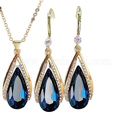 Комплекты из ожерелий и висячих серег из сплава со стразами в форме капли для женщин&nbsp;FS-WG0B062-01