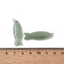天然グリーンアベンチュリン彫刻ペンダント  魚のチャーム  304ステンレススチール製丸カン付き  ステンレス鋼色  33.5~34.5x10.5x7~7.5mm  穴：7mm&nbsp;G-G314-01P-03