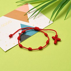 調節可能なナイロン糸編み込みブレスレット  クロス  ミックスカラー  内径：1-3/4~3-3/8インチ（4.5~8.5cm）&nbsp;BJEW-JB05582