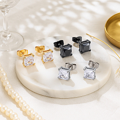 4 пара квадратных сережек-гвоздиков из нержавеющей стали двух цветов EJEW-GO0003-14