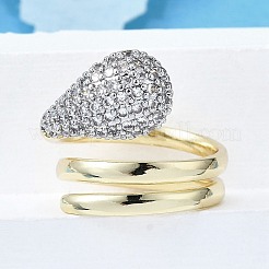 Латунные кольца-манжеты с микропаве и прозрачным цирконием для женщин RJEW-G347-15GP