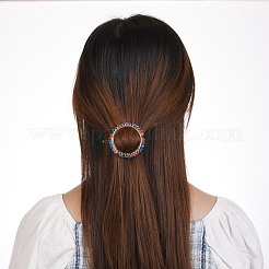 合金中空幾何学的天然瑪瑙ビーズ髪留め  ポニーテールホルダーステートメント  女性用ヘアアクセサリー付き  リング形状  ゴールドカラー  64.5mm  リング：55mm  ビーズ：3.5~4mm&nbsp;PHAR-JH00060