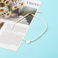 ビーズのネックレス  パールビーズ付き  真鍮ビーズと304ステンレススチールの金具  ハート  ホワイト  40.5x0.4cm&nbsp;NJEW-JN03545