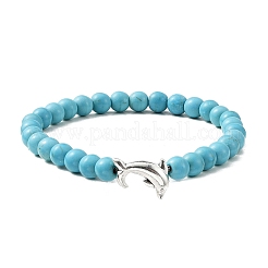 Set di braccialetti elasticizzati con perline rotonde rotonde di turchese sintetico e delfino in lega di stile tibetano a 2 colori&nbsp;BJEW-JB09895