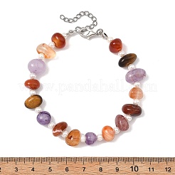Pulseras redondas de cuentas de perlas y pepitas de piedras preciosas mixtas naturales para mujer.&nbsp;BJEW-JB13956