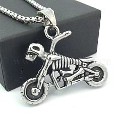 Винтажные ожерелья из нержавеющей стали с готической подвеской в виде черепа и мотоцикла для мужчин JT0512