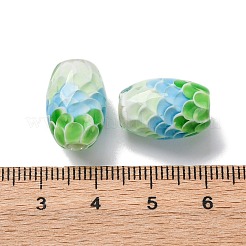 ツートンの手作りランプワーク ビーズ  鱗模様のある楕円形  アクアマリン  16.5~18.5x10.5~11.5mm  穴：2.5mm&nbsp;LAMP-K042-01E
