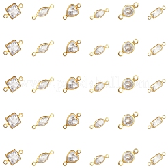 60 Stück 6 Stile Messing klare Zirkonia Verbinder Charms&nbsp;KK-YW0003-62