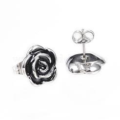 316サージカルステンレススタッドピアス  エナメル  花  ステンレス鋼色  13mm  ピン：0.8mm&nbsp;EJEW-F053-I01