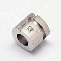 304ステンレススチールラインストーンヨーロピアンビーズ  コラム  銀  10x11.5mm  穴：5.7mm&nbsp;OPDL-D005-03