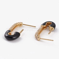 Orecchini a mezzo cerchio in ottone micro pavé di zirconi chiari&nbsp;EJEW-C502-06G-B