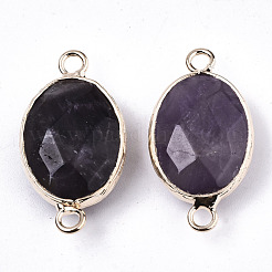 天然アメジストリンクコネクター  明るい金色の真鍮のパーツと  オーバル  多面カット  27.5x14.5x6mm  穴：2mm&nbsp;G-N326-44D