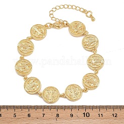 Плоская круглая цепочка со звеньями из латуни Святого Бенедикта для женщин&nbsp;BJEW-K248-06A-G