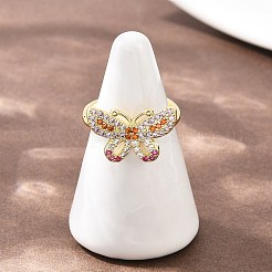 Кольца-манжеты с бабочками из латуни с микропаве из разноцветных кубических цирконий для женщин RJEW-A088-05G