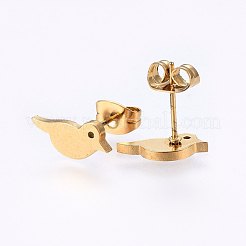 304ステンレススチールジュエリーセット  スタッドピアスとペンダントネックレス  鳥  ゴールドカラー  ネックレス：18.9インチ（48cm）  スタッドピアス：5x12x1.2mm  ピン：0.8mm&nbsp;SJEW-O090-25G