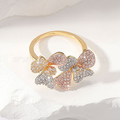Кольца для женщин с цветочным узором из латуни с микропаве из прозрачных кубических цирконий&nbsp;FS-WG8D34E-04