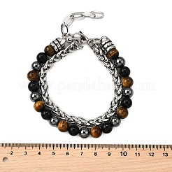 Mehrreihige Armbänder aus natürlichen Tigeraugen-&nbsp;BJEW-D330-02P-09