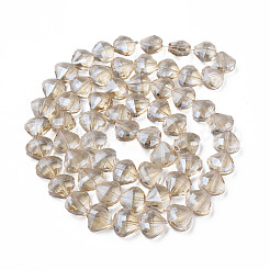 電気メッキ透明ガラスビーズ連売り  多面カット  ティアドロップ  小麦  10.5x12x6.5mm  穴：1mm  約60個/連  25.59インチ（65cm）&nbsp;EGLA-N002-36-F03