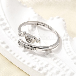 Кольца-манжеты из стерлингового серебра с кубическим цирконием в форме сердца 925 для женщин RJEW-S631-03P