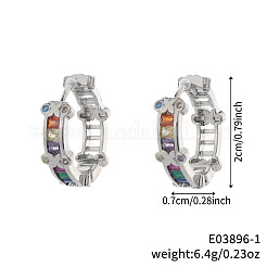 Серьги-кольца из латуни с цветным прозрачным кубическим цирконием KY6723-1