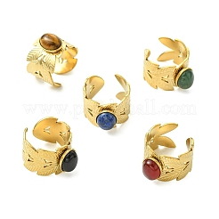 Offene Manschettenringe aus natürlichem Karneol/schwarzem Achat/Tigerauge/Lapislazuli/Moosachat&nbsp;RJEW-JR01079-04
