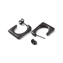 イオンプレーティング（IP）304ステンレススチール長方形スタッドピアス  女性用ハーフフープピアス  電気泳動黒  20.5x17.5x3mm  ピン：0.7mm&nbsp;EJEW-P198-03EB