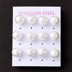 6 ペアのシェルパールラウンドボールスタッドピアス  女性用304ステンレスポストイヤリング  ホワイト  ステンレス鋼色  24x12mm  ピン：1mm&nbsp;EJEW-A067-18B-P