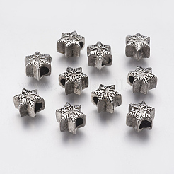 イオンプレーティング（IP）304ステンレススチールヨーロピアンビーズ  大穴ビーズ  スター  アンティークシルバー  11.5x11x8mm  穴：4.5mm&nbsp;STAS-J022-079AS