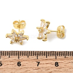 Ohrstecker aus Messing mit Mikropflaster und klarem Zirkonia in Blumenform&nbsp;EJEW-D355-05G