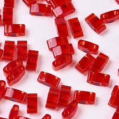 MIYUKIハーフティラビーズ  日本製シードビーズ  2の穴  （htl140)透明な赤オレンジ  5x2.3x1.9mm  穴：0.8mm  約1250個/50g&nbsp;SEED-X0054-HTL140