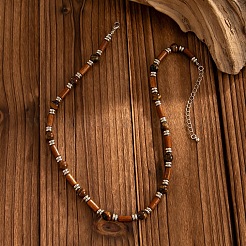 Регулируемые винтажные богемные мужские круглые бусы из натурального тигрового глаза и древесины колонного цвета&nbsp;HA1225