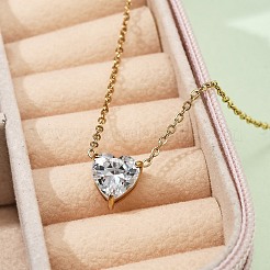 Ожерелья с подвеской в форме сердца из нержавеющей стали 304 с кристаллами кубического циркония для женщин NJEW-Z064-03G