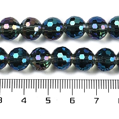 透明電気メッキガラスビーズ連売り  多面カット  ラウンド  スチールブルー  9~10mm  穴：1.3mm  約63~68個/連  24.41~25.43''（62~64.6センチメートル）&nbsp;EGLA-N002-31-H09
