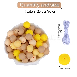 80 pièce de perles focales rondes en silicone de 4 styles&nbsp;SIL-SZ0001-22F