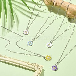 Ожерелье с подвеской в виде подсолнуха из эмалевого сплава с цепочками из нержавеющей стали 304 NJEW-JN04412-02