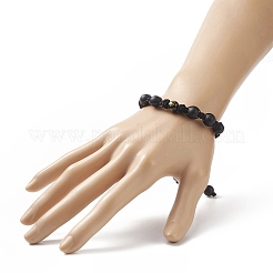 Bracciale con perline intrecciate rotonde in agata nera tinta e riscaldata&nbsp;BJEW-JB09184