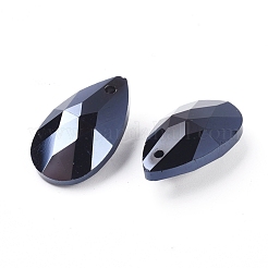 カット加工ガラスペンダント  ティアドロップ  プルシアンブルー  22x13x8.5mm  穴：1mm&nbsp;GLAA-F069-L-B05