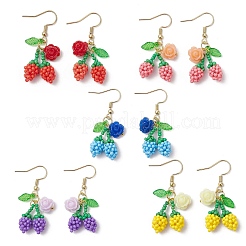 Цветок с вишней 304 нержавеющая сталь стеклянные бусины подвесные серьги EJEW-MZ00419