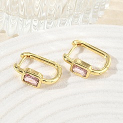Boucles d'oreilles créoles en laiton pavé d'un seul zircon cubique&nbsp;KK-CBA98BA-18G