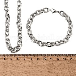 304ステンレススチールアズキチェーンブレスレット＆ネックレスジュエリーセット  カニカン付き  ステンレス鋼色  600mm&nbsp;SJEW-L199-11P