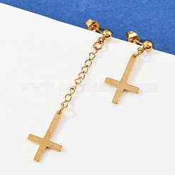 Christliche Ohrstecker mit umgedrehtem Kreuz aus Edelstahl 201&nbsp;LS-EJEW-P314-01C-G