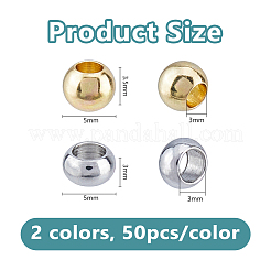 100 pièces de perles en acier inoxydable de 2 couleurs&nbsp;STAS-DC0017-50
