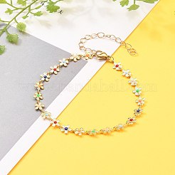 Латунные эмалированные браслеты в виде цепочек с цветочными звеньями AJEW-AN00316