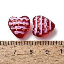 ガラスエナメルビーズ  手描きのビーズ  波のある心  ライラック  13.5~14x14x8.5mm  穴：1.2mm&nbsp;GLAA-Q125-01D
