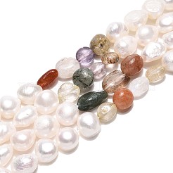 Натуральные смешанные самородки драгоценных камней и нити бусин из натурального культивированного пресноводного жемчуга PEAR-N023-01A-12