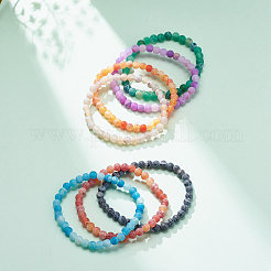Set di braccialetti elasticizzati con perline rotonde in agata stagionata naturale (tinta) di 7 pz 7 colori&nbsp;BJEW-JB08363