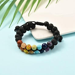 Плетеный браслет из натуральной лавы и смешанных драгоценных камней BJEW-JB06961-01