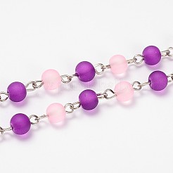 Smerigliato trasparenti rotonde perle di vetro catena per collane bracciali fare&nbsp;AJEW-JB00104