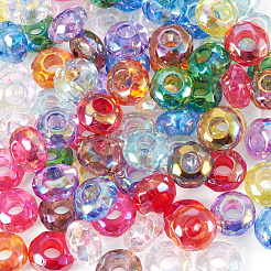 UVメッキ透明アクリルヨーロピアンビーズ100個  虹色の  ロンデル  多面カット  大穴ビーズ  ミックスカラー  11~12x6.5mm  穴：4.5~5mm&nbsp;OACR-TA0004-92
